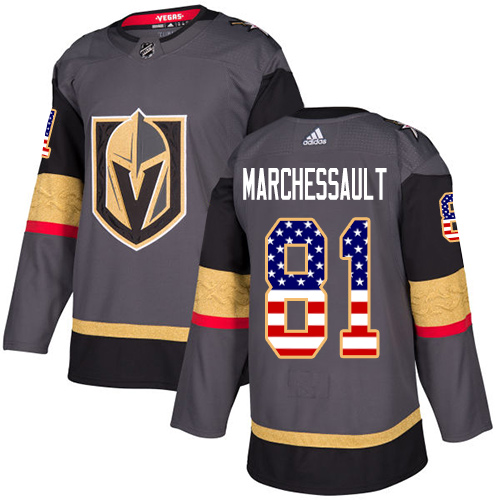 Adidas Golden Knights #81 Jonathan Marchessault Grey Home Authentic USA Flag Stitched Youth NHL Jersey - Click Image to Close